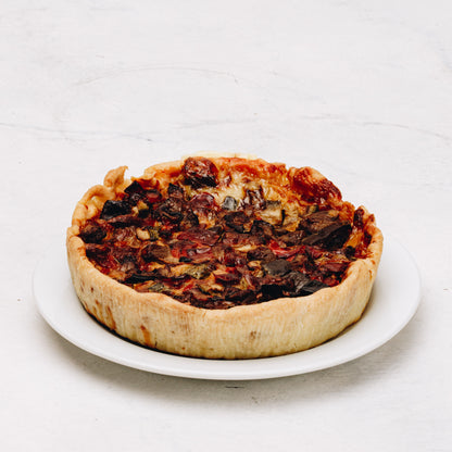 Tarta de zucchini, berenjena, morrón y cebolla